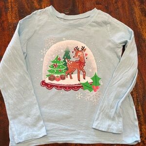 4T Light Blue Reindeer Christmas Shirt The Children’s Place Snow Globe Holiday